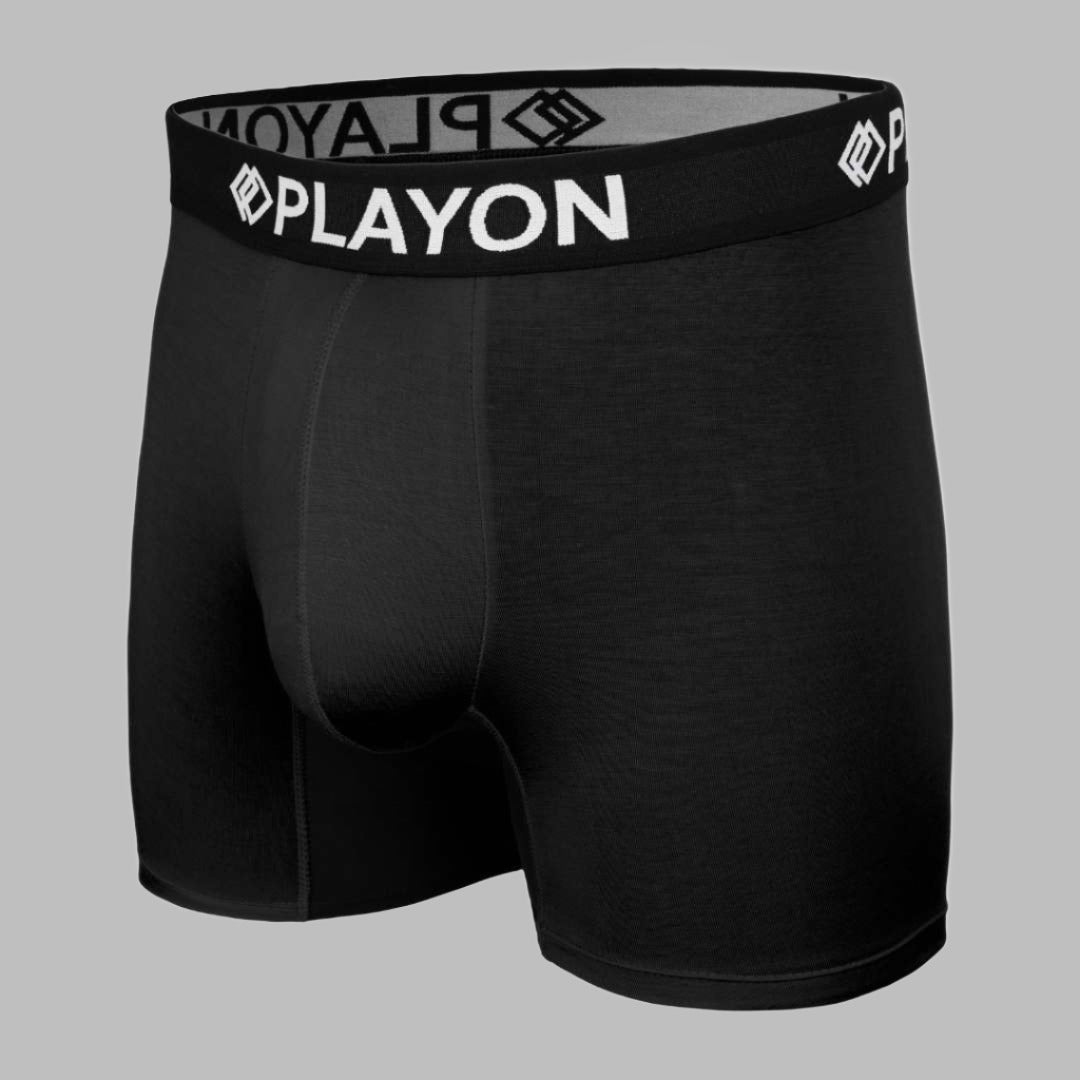 Bamboo Boxers - the best in the UK.  Midnight Black Soft snug comfortable Bamboo Boxers contoured pouch no chafe no ride up no irritation friction free panels  chafe stopper panels hypo-allergenic sustainable bamboo