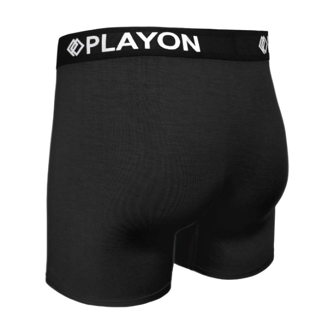 Midnight Black Soft snug comfortable Bamboo Boxers contoured pouch no chafe no ride up no irritation friction free panels chafe stopper panels hypo-allergenic sustainable bamboo