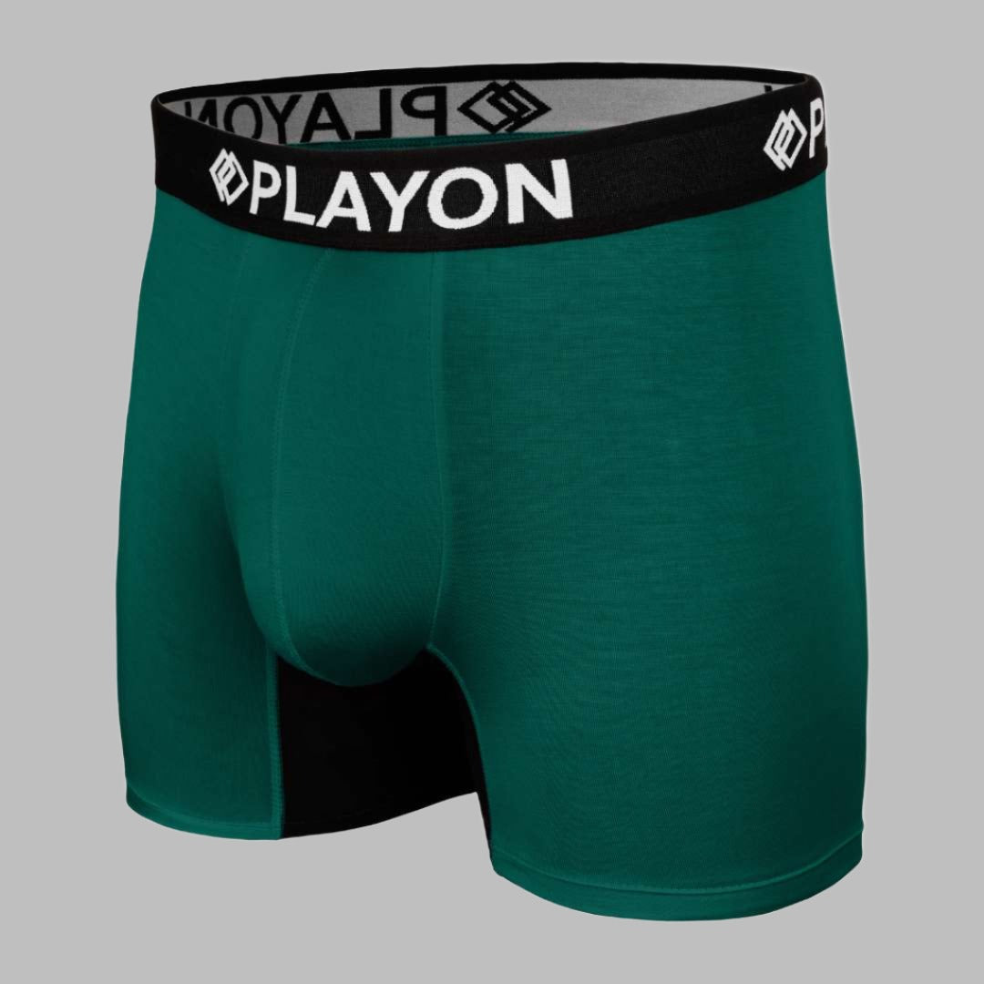 Bamboo Boxers - the best in the UK.  Racing Green Soft snug comfortable Bamboo Boxers contoured pouch no chafe no ride up no irritation friction free panels  chafe stopper panels hypo-allergenic sustainable bamboo