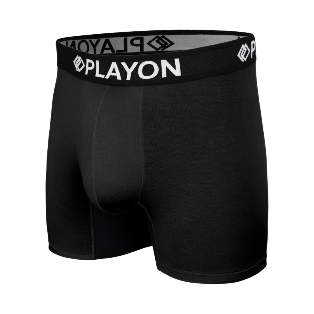Midnight Black Bamboo Boxers - Soft snug comfortable Bamboo Boxers contoured pouch no chafe no ride up no irritation friction free panels chafe stopper panels hypo-allergenic sustainable bamboo