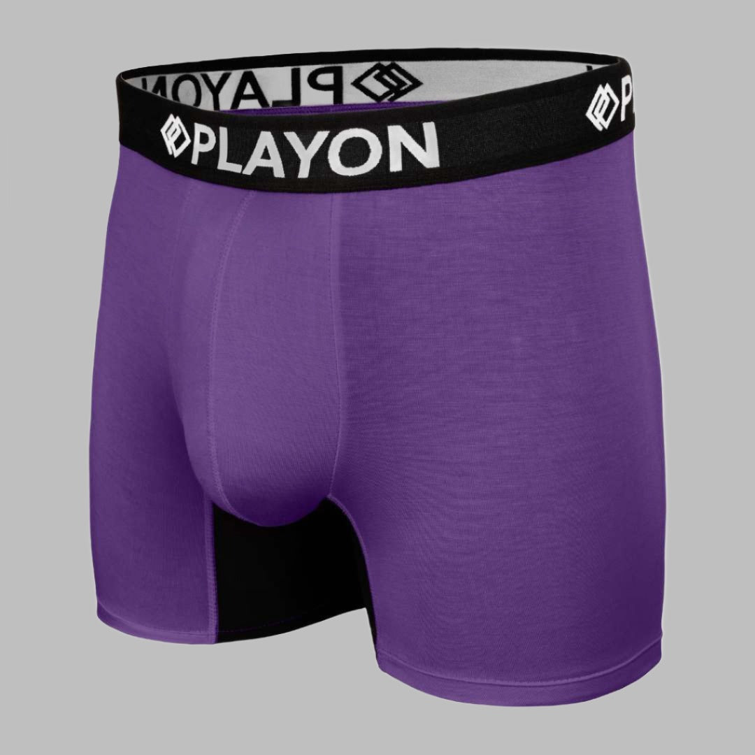 Bamboo Boxers - the best in the UK.  Royal Purple Soft snug comfortable Bamboo Boxers contoured pouch no chafe no ride up no irritation friction free panels  chafe stopper panels hypo-allergenic sustainable bamboo