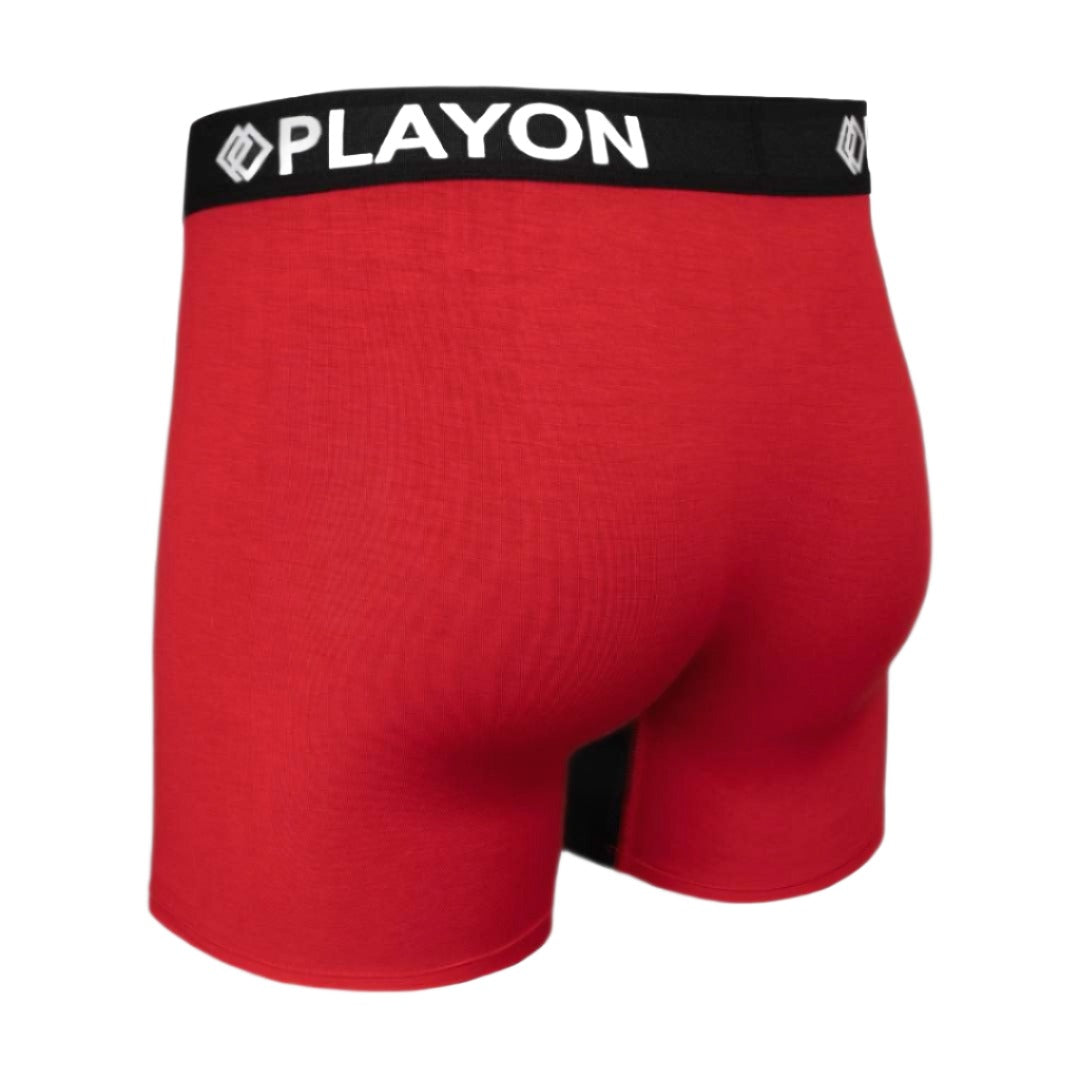Sunset Red Soft snug comfortable Bamboo Boxers contoured pouch no chafe no ride up no irritation friction free panels chafe stopper panels hypo-allergenic sustainable bamboo